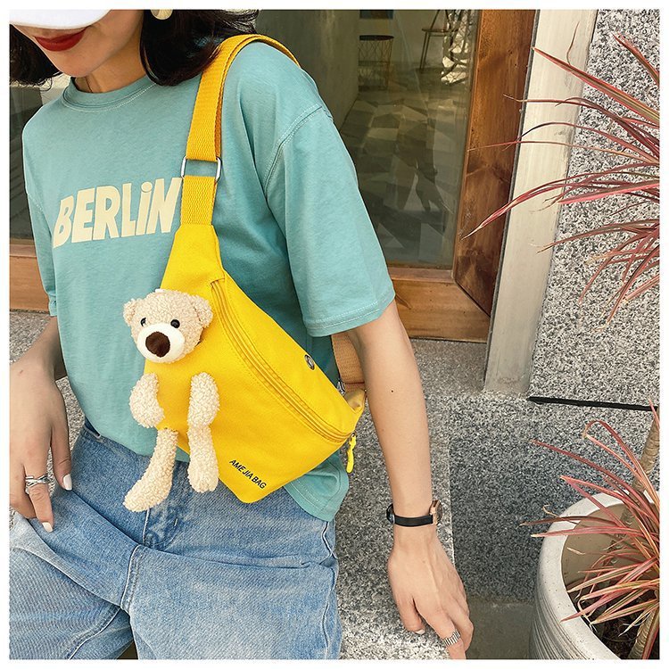 BAO004 Tas Samping Wanita Tas Pinggang Waistbag Korea Desain Boneka Beruang Lucu/Tas Punggung Beruang/Tas Kanvas/Tas HP