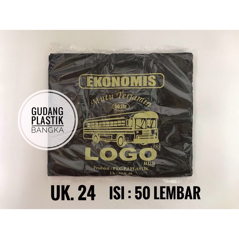 KANTONG PLASTIK KRESEK LOGO/LOCO HITAM EKONOMIS  (50 LEMBAR) UKURAN 24 / 28 / 35 / 40 TERMURAH