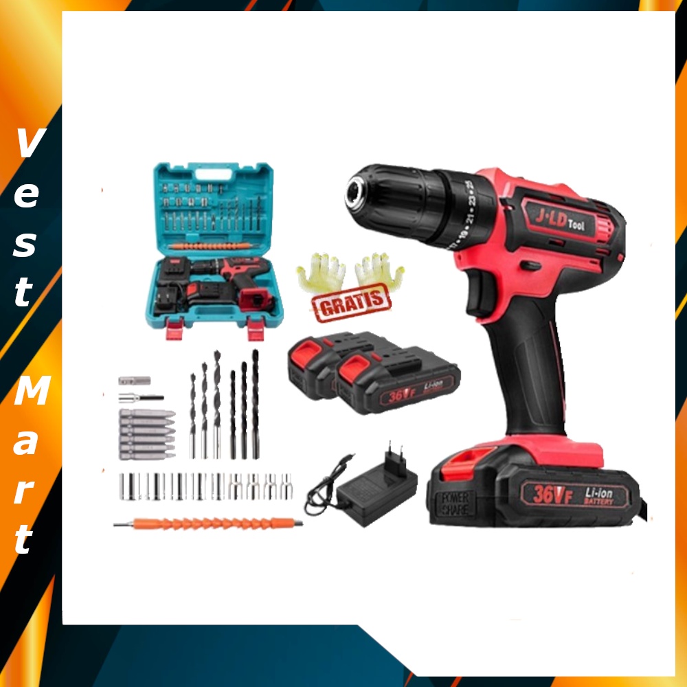 Jual JLD Mesin Bor 2 Baterai 36Vf Cordless Hand Drill Bisa Bolak Balik ...