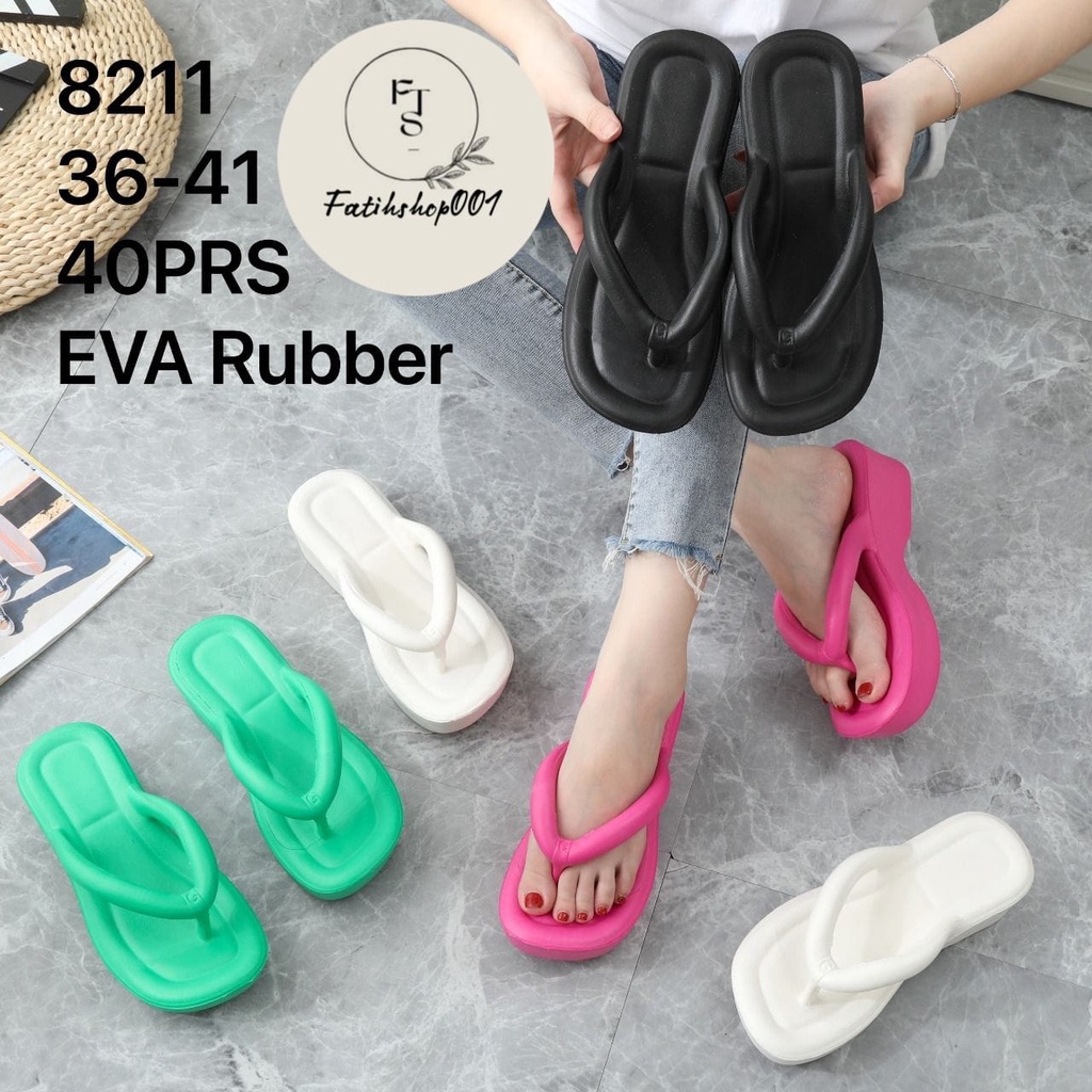 sandal jepit wanita  EVA RUBBER WEDGES PLATFORM IMPORT 8211 // sandal jepit wanita DUPE terbaru