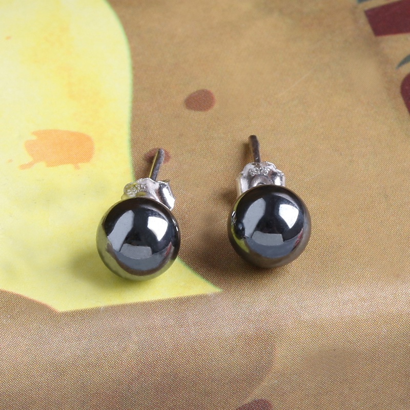 SIY  Elegant Hematite Silver Round Earrings Ear Studs 0.24&quot; 6mm