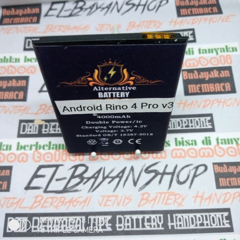 Batrai Android Rino 4 Pro versi 3 Batre Alternatif P 8,6 L5,9 Baterai Persamaan Battery