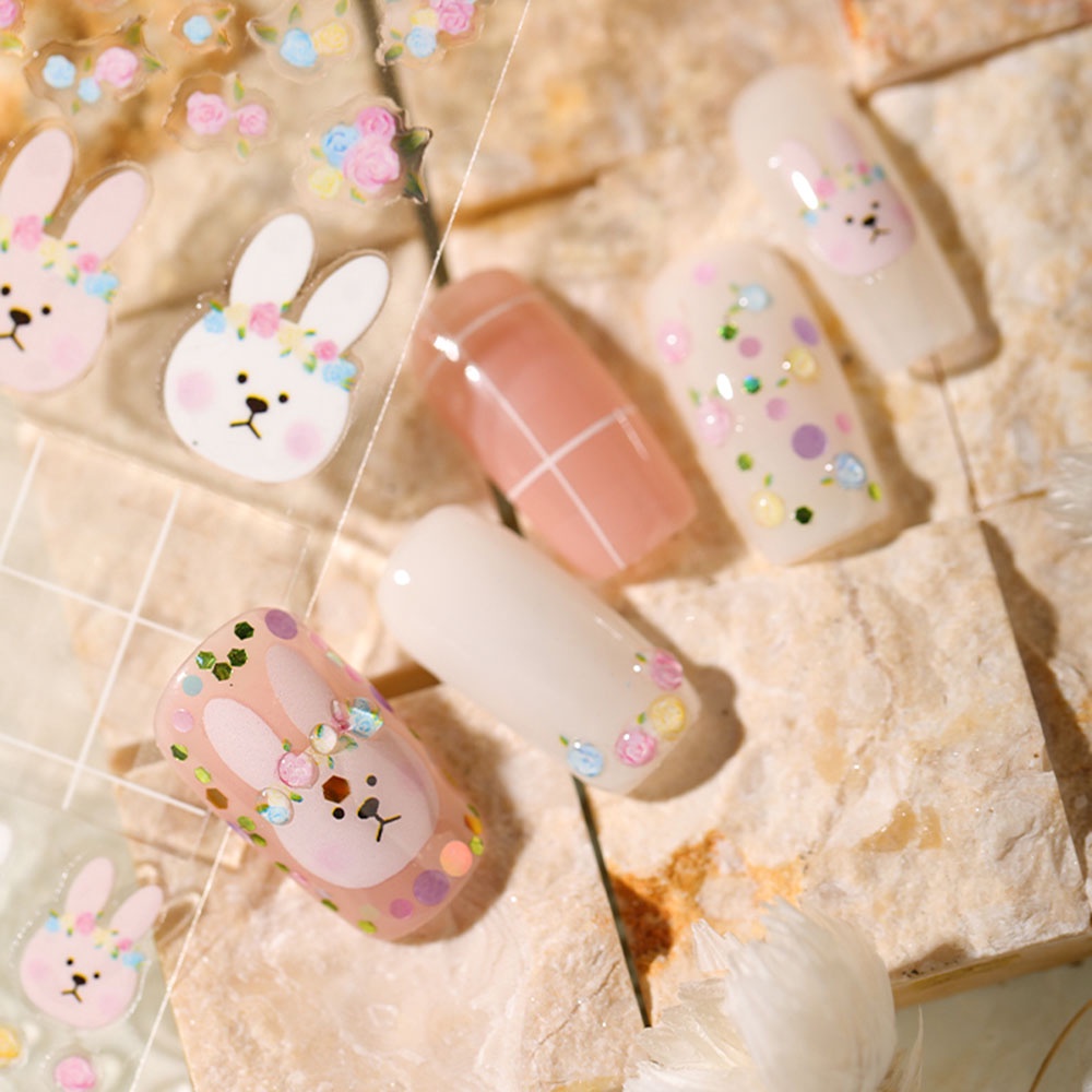 MXBEAUTY Women Cartoon Nail Sticker Cute Manicure Accessories Nail Art Decorations Flower Self-adhesive Summer Painted Applique Girls INS DIY Nail Decals