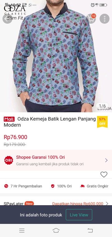 Odza Classic Kemeja Batik Lengan Panjang Modern Pria Slim Fit Fashion Dewakat