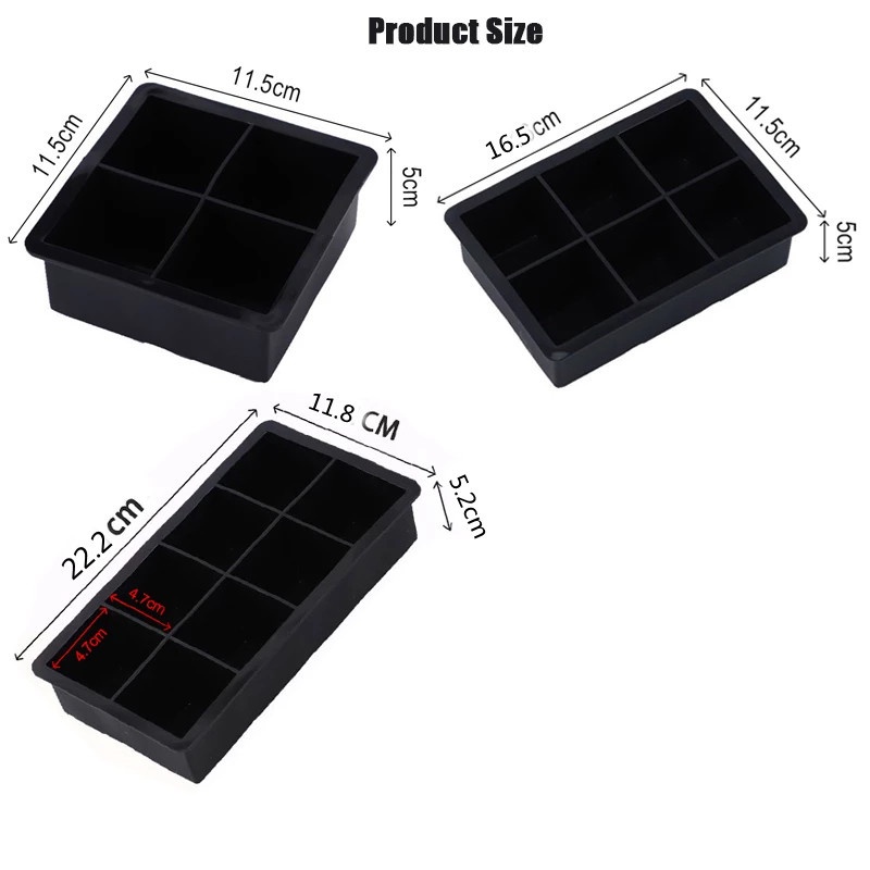 Cetakan Es Batu Bentuk Kotak 4 / 6 / 8 Grid Bahan Silikon Food Grade Reusable Untuk Dapur