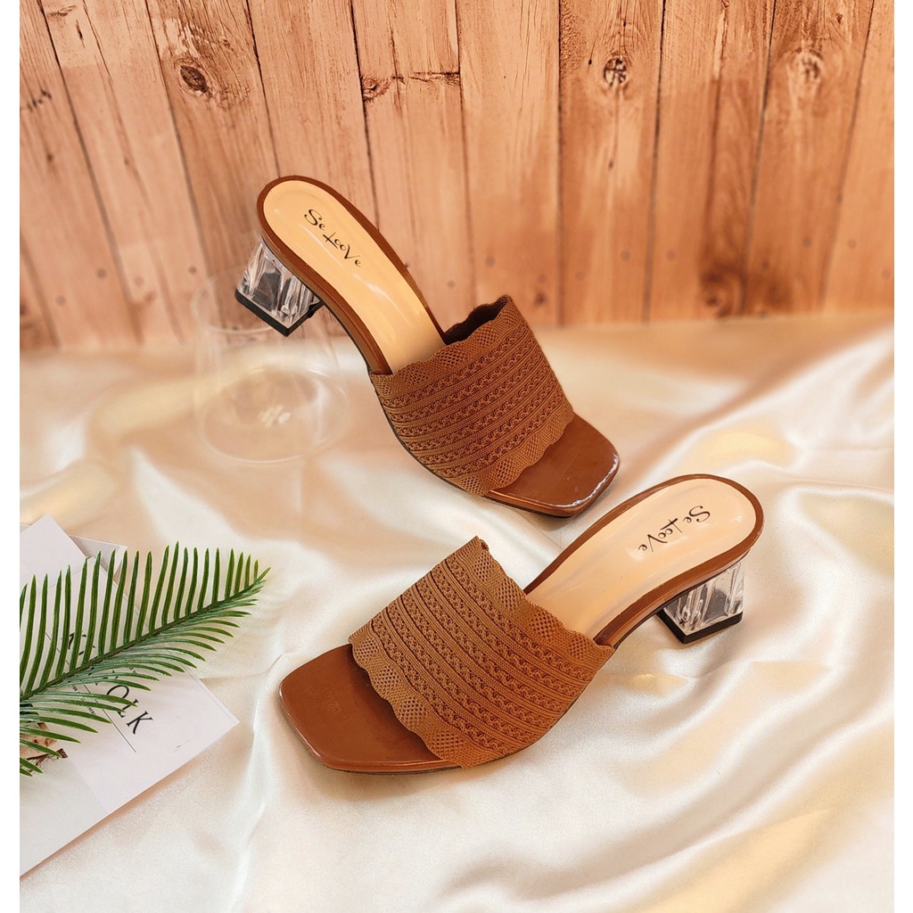 Arlaine - Victoria Sandal Heels Wanita / Heels Rajut / Heels 5cm / Heels Kaca / Heels Selop / High Heels Wanita