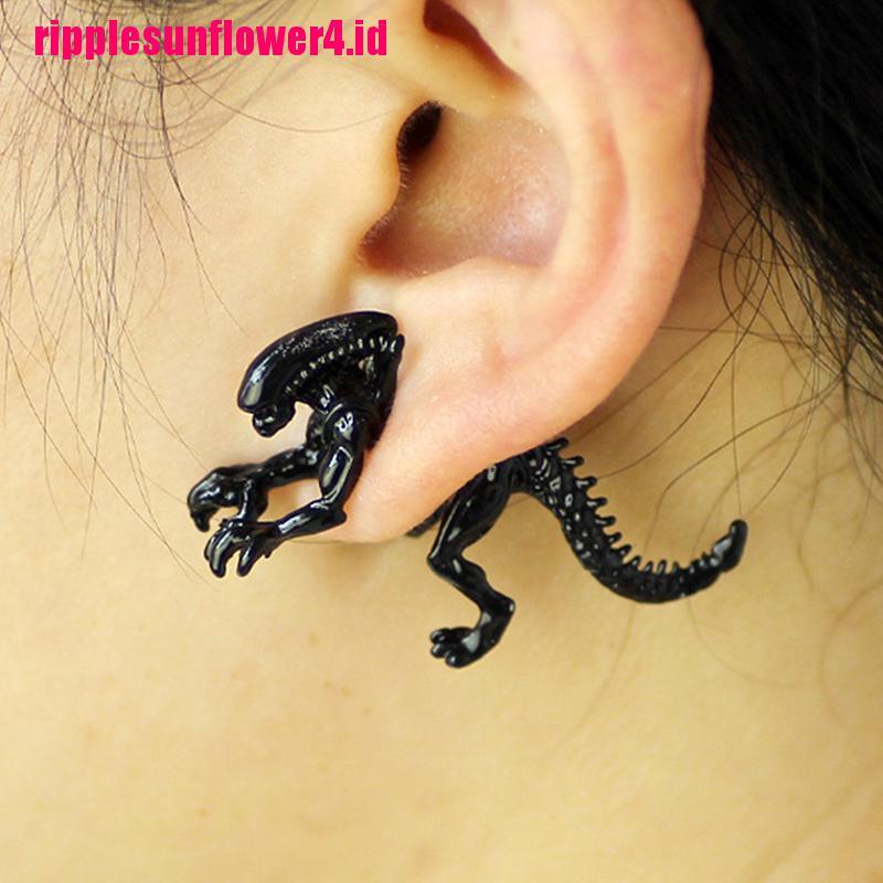 2pcs / Pasang Anting Tusuk Motif Alien / Dinosaurus 3D Ala Punk Warna Hitam Untuk Wanita