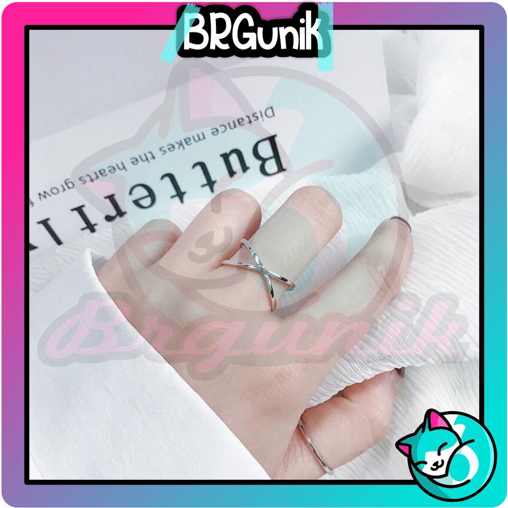 BRGUNIK Cincin Silang Fashion Korea Perhiasan Wanita Berongga Tiga Dimensi Stainless Rings A034