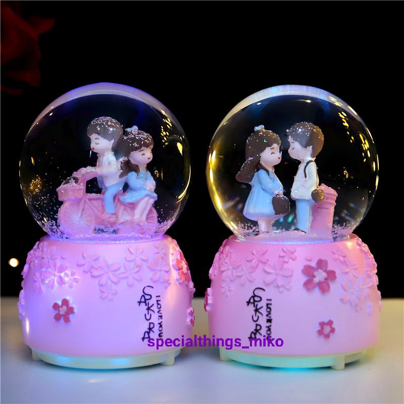Kotak musik korea byk snowglobe/bola kristal salju couple snowball hadiah kado romantis anniversary 