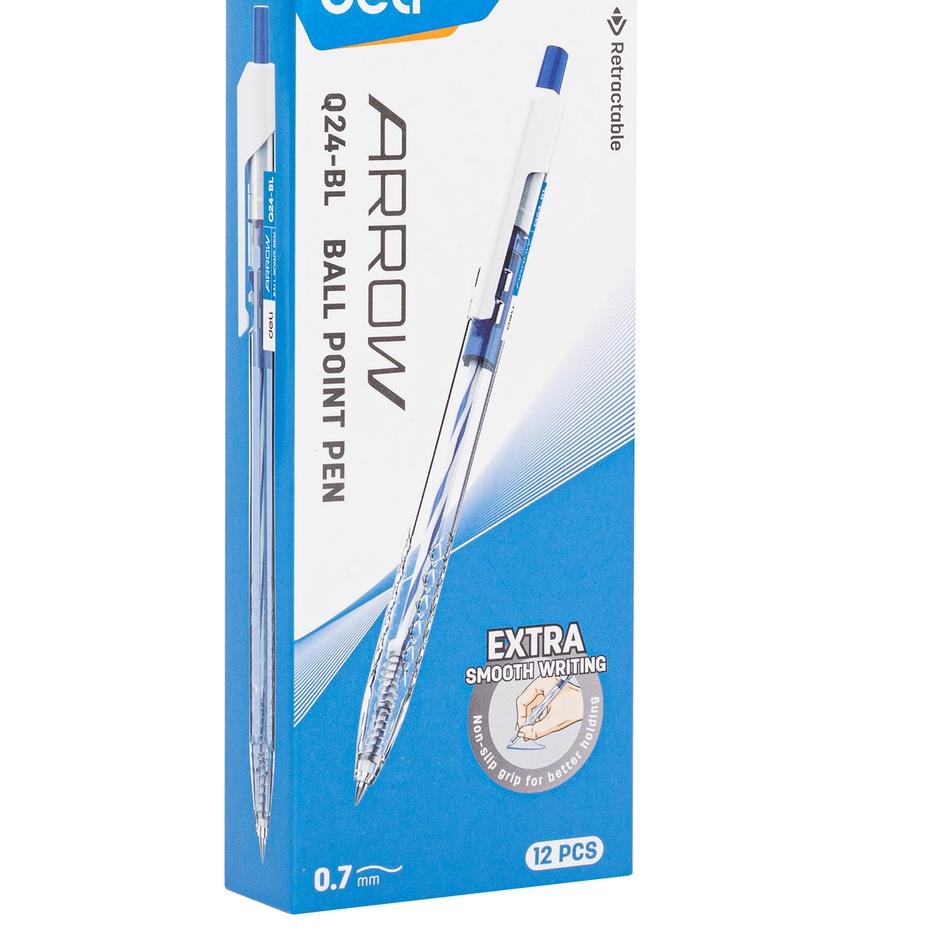 

Barang Laris ✦ Deli Ballpoint Pen / Bolpoin Pulpen 0.7mm Tinta Hitam Biru Merah Isi 12 pcs Untuk Penulisan Halus Retracable EQ24``