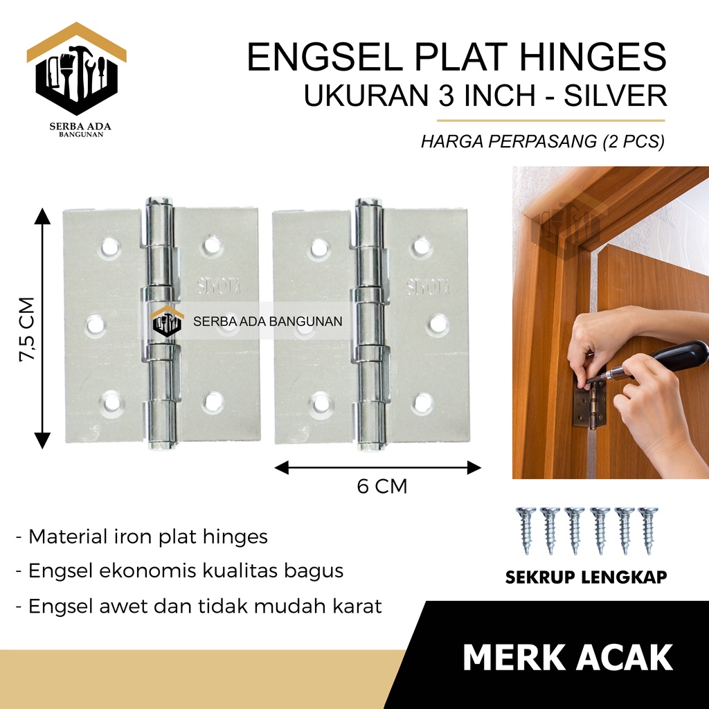 [COD] Engsel Pintu Jendela 3 Inci 4 Inch - PLAT BESI ( HARGA 1 PASANG KOMPLIT DENGAN MUR) HIGH QUALITY