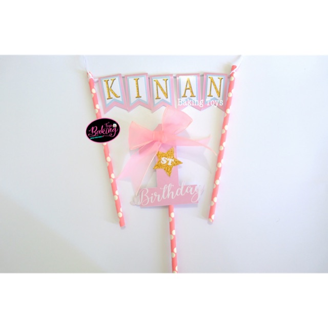 Flag Topper Cake Custom Huruf Super Cute / Topper Cake Birthday / Hiasan Kue Ulang Tahun