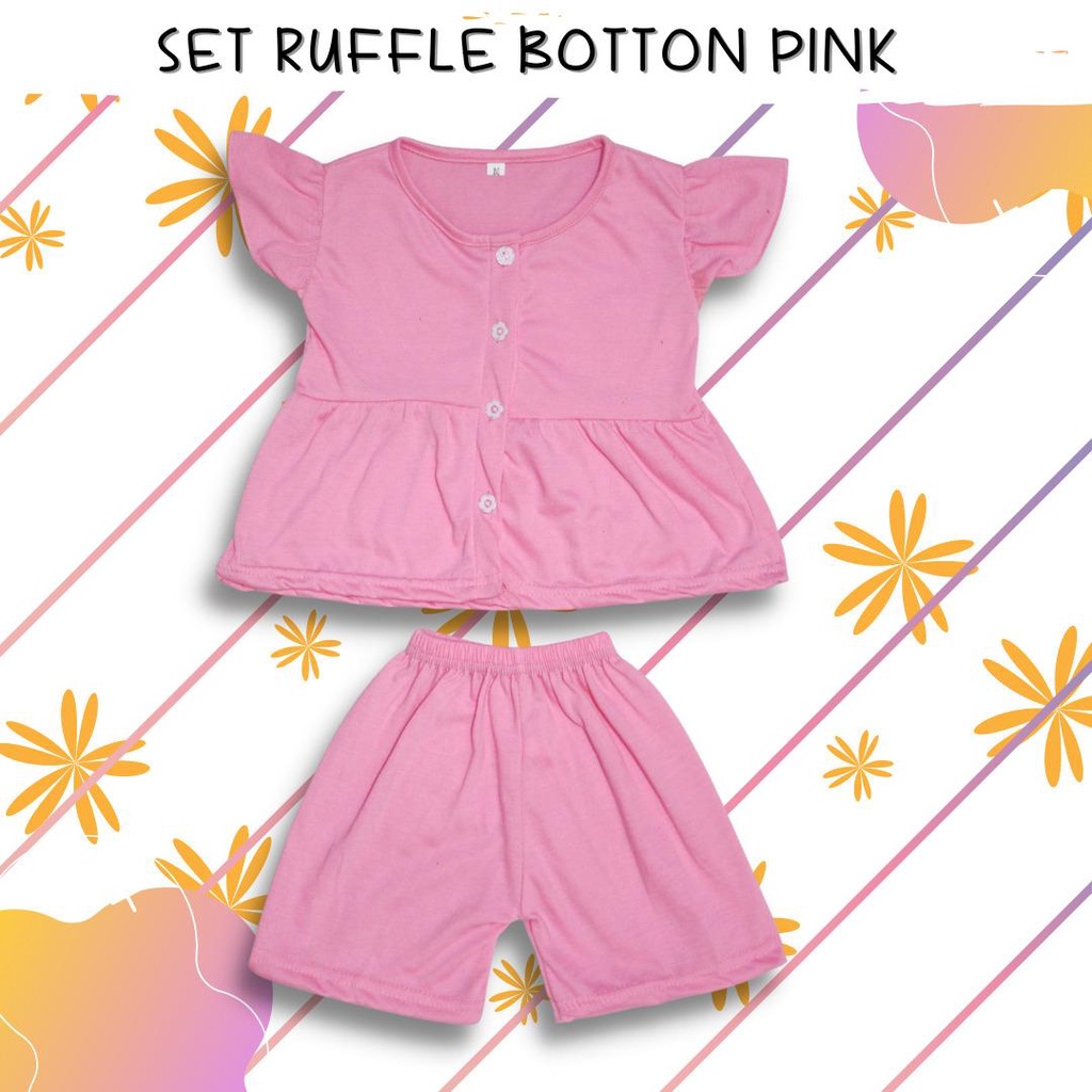 BabynKids - Setelan Anak Perempuan / Setelan Anak Ruffle Set / Set Salur Ruffle Anak / Setelan Anak Harian / Setelan Ruffle Kancing