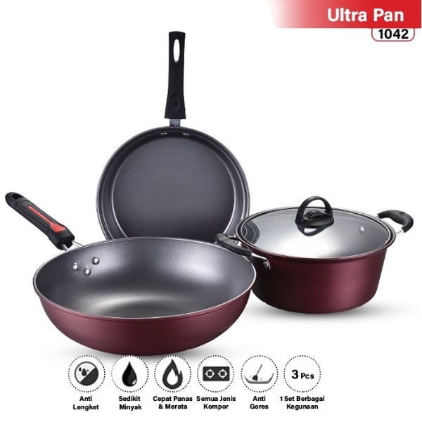 Panci Wajan Teflon Set isi 3 pcs - Arria Panci Teflon Penggorengan Set Set Panci Teflon Marble Panci Penggorengan Serbaguna