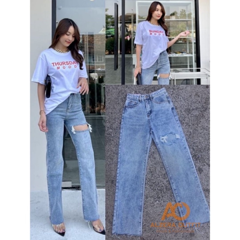 Alzera•Celana Highwaist Model Sobek PMT Terbaru 2022