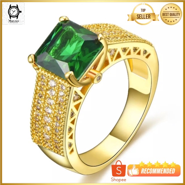 Cincin Mewah Modern 14K Gold Filled Terpadu Batu Zamrud Hijau Rubi Merah Cubic Zirconia