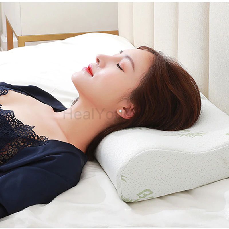 Bantal Tidur Orthopedic Memory Foam Slow Rebound Bamboo Fiber - Bantal Kesehatan Leher