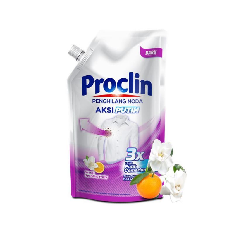 Proclin Aksi Putih Pouch 400 ml - Penghilang Noda Pakaian Pemutih Pakaian