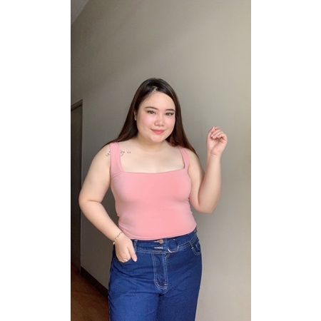 CASSY TANKTOP JUMBO / TANK TOP WANITA SIZE 2XL-3XL-Peach Tali Besar