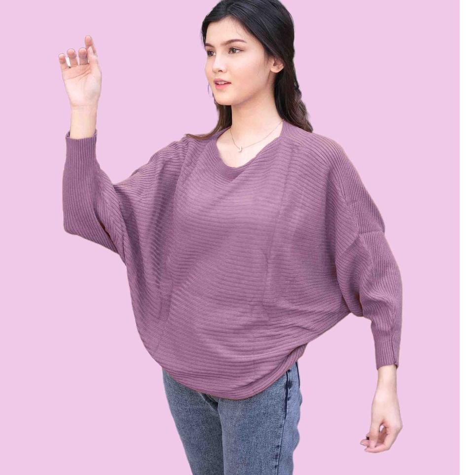 Lasperal Batwing Atasan Baju Wanita Lengan Panjang Bahan Rajut Ukuran Jumbo / Rajut Muslim / Baju Rajut Korea / Rajut Kalong / Kardigan Rajut Wanita