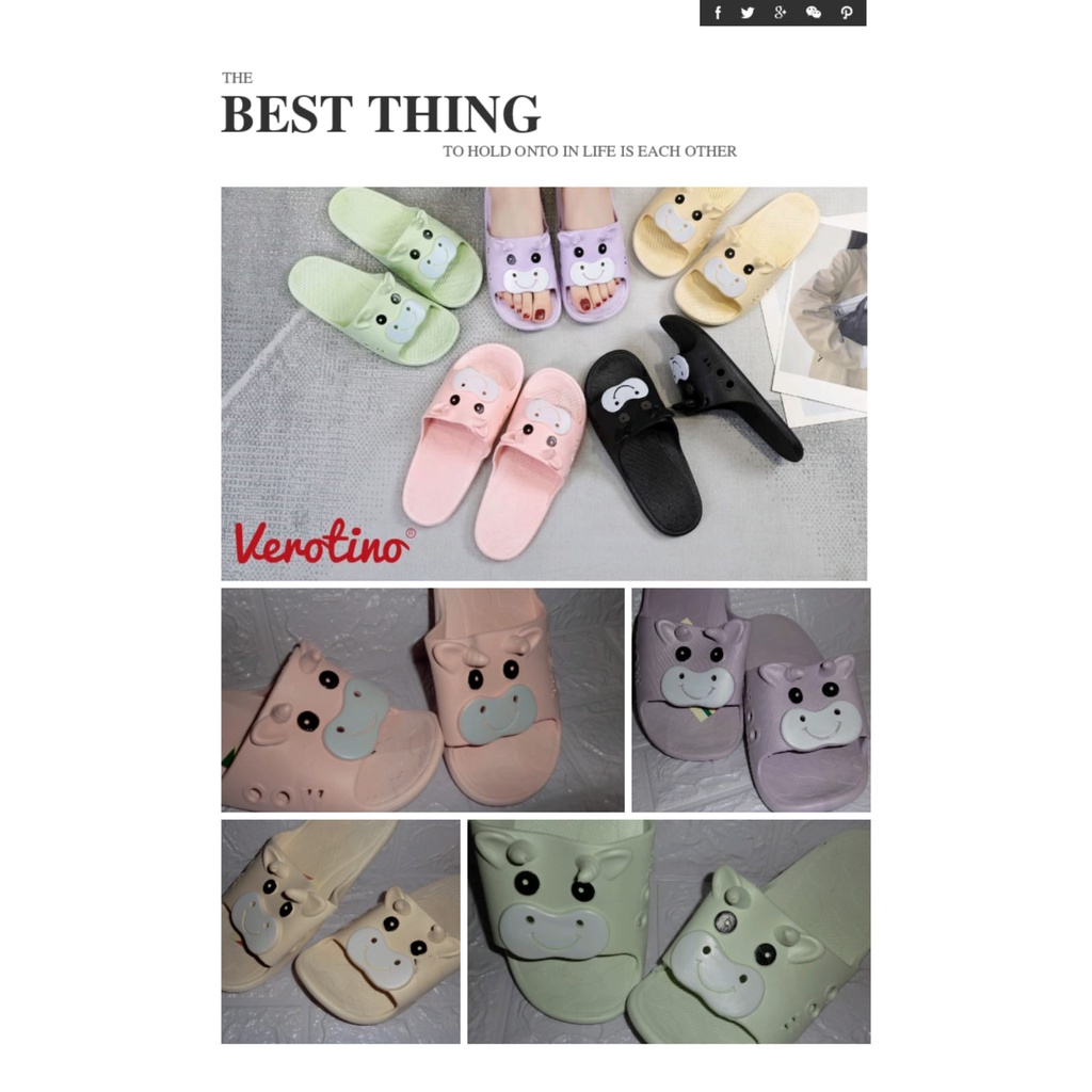 Sendal Slop / Slipper Karet Wanita Karakter imut cantik lucu Verotino 2026B2 Sapi / A736-33 Beruang