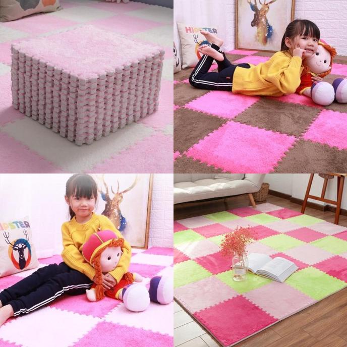 Karpet Feather Puzzle Bulu Alas Lantai Bulu Polos Halus Ukuran 30X30