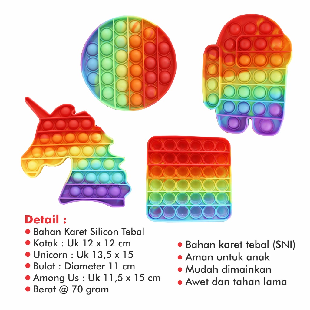 Mainan Pop it / Pop it Murah : Mainan Penghilang Stres Pop It Rainbow Unicorn Fidget Toy Push bubble Murah-5