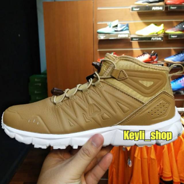 Sepatu League Kumo Mid Leather Brown Running Shoes Cowo Sneakers Kulit Pria Coklat Original Murah Pr