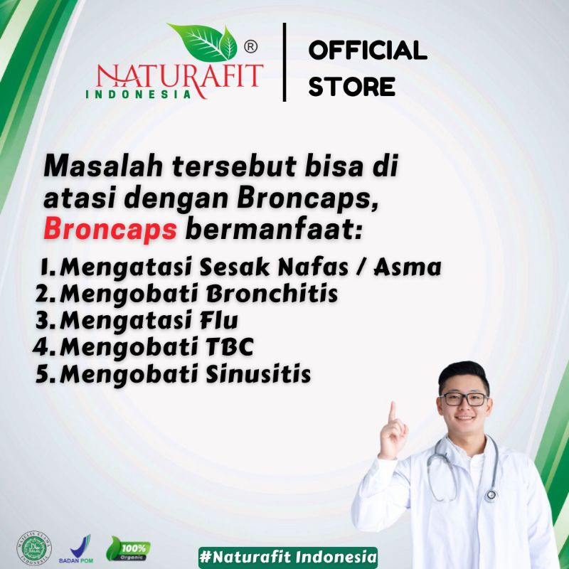 Broncaps / Kapsul Gurah Bronfit Naturafit Premium Obat Herbal Asma, Sesak Nafas, Bronchitis, TBC, Sinusitis, Asmha, Batuk Menahun, Flu, Dan Gangguan Pada Saluran Pernafasan