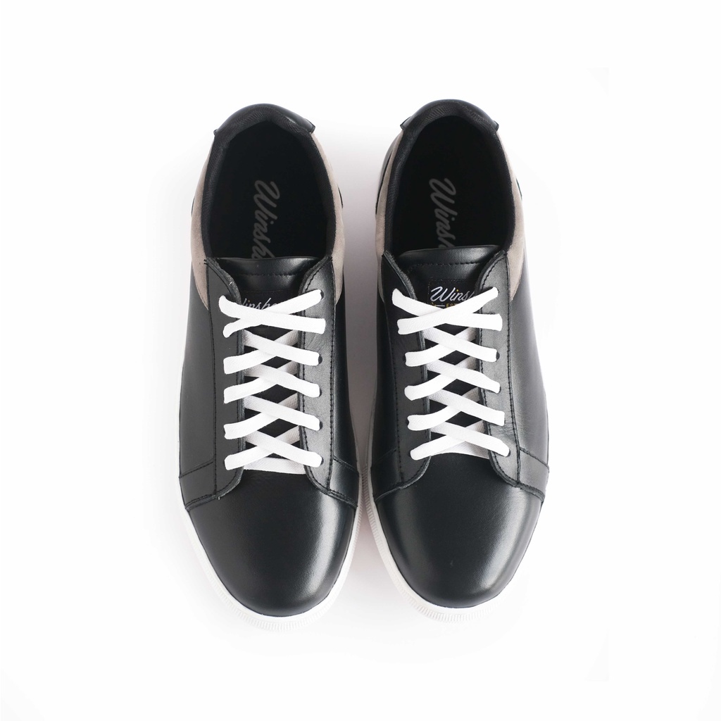 Sepatu Sneakers Kulit Pria - Winshor - Onyx - Black Grey