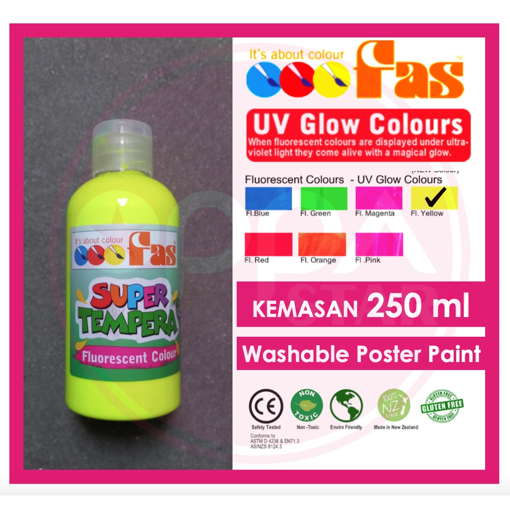 

Fas Super Tempera Fluorescent Colours 250 ml UV Glow Paint Cat Poster