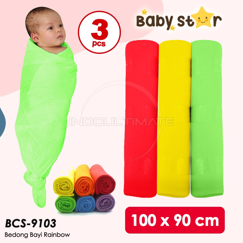 3PCS Bedong Bayi Rainbow Pastel BCS-9103 BCS-8103 Bedong Bayi Baru Lahir BABY STAR (STANDARD) Bedong Bayi Jumbo Pelangi Selimut Kain Warna Pelangi Alas Tidur Bayi Perlengkapan Bayi Newborn