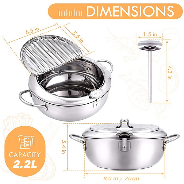 Stainless 2.2L panci Deep Fryer 20Cm w/ termometer Induksi READY