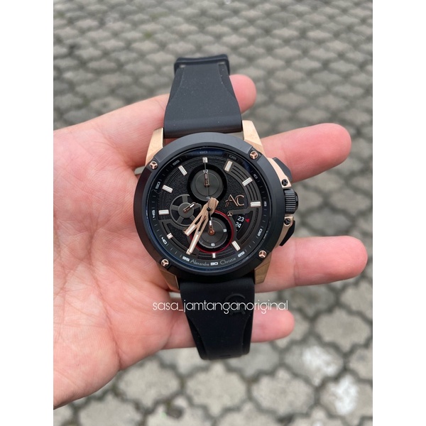 Jam Tangan Alexandre Christie Collection Ac 9602 Original Black Rosegold Rubber