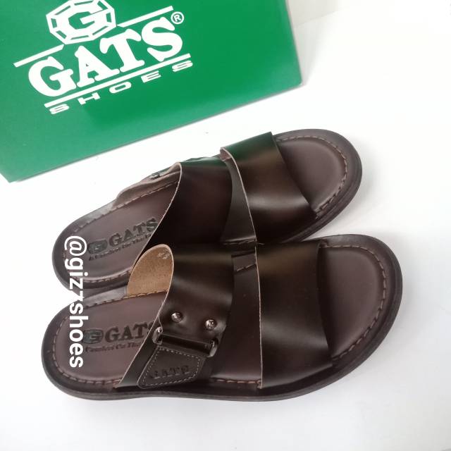Gats HG-285 Sandal Ban 2 Pria Cowok Laki-laki Kulit Asli Sol Karet 100% Murah Hitam Coklat
