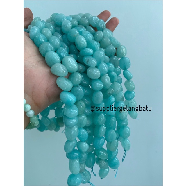 manik Batu alam BLUE SEDIMENT 12 x 10mm biru aqua bahan gelang kalung