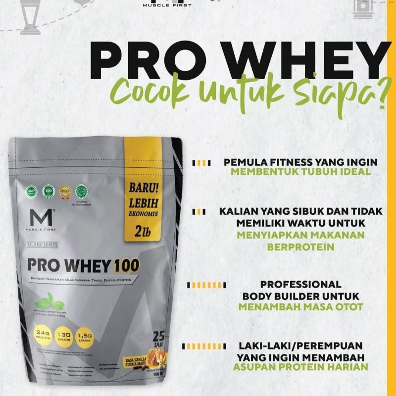 PRO WHEY 100 2lbs 2lb 900 Gram Muscle First 100% Whey Protein MuscleFirst M1 ProWhey Concentrate Isolate BPOM HALAL