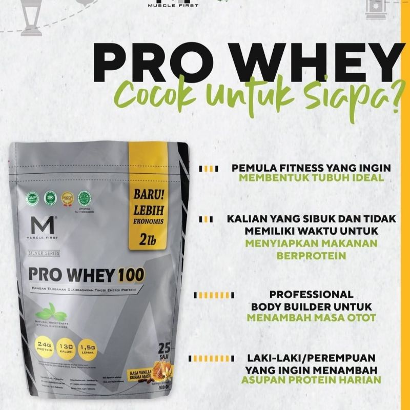 PRO WHEY 100 2lbs 2lb 900 Gram Muscle First 100% Whey Protein MuscleFirst M1 ProWhey Concentrate Isolate BPOM HALAL