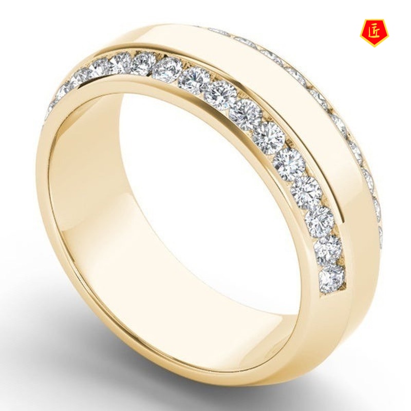 [Ready Stock]14K Gold Double Row Diamond Ring Fashion Simple