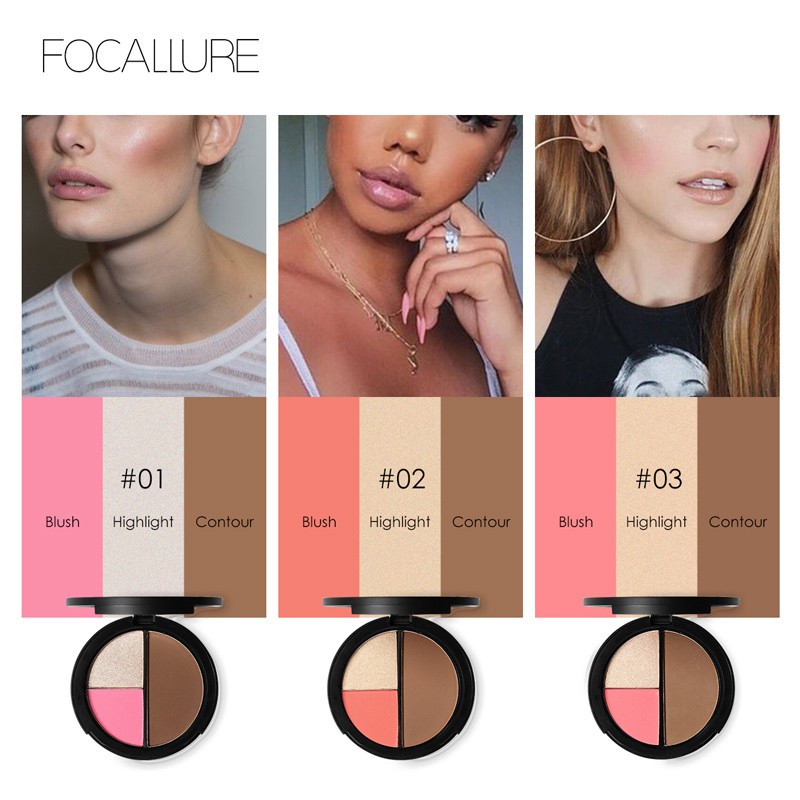 *RM* FOCALLURE Trio Blush Highlight &amp; Contour Muti-use Face cosmetic Palette / FOCALLURE HIGHLIGHTER  CONTOUR 3IN1