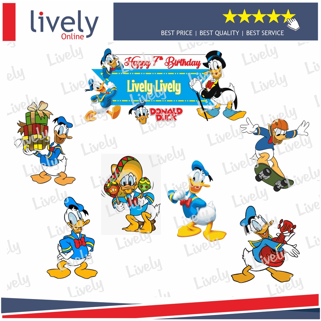 CUSTOM NAMA CAKE TOPPER KARAKTER DONALD DUCK HIASAN KUE ULANG TAHUN HAPPY BIRTHDAY