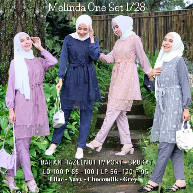 Baju oneset setelan atasan bawahan 2025 ( 2 pcs ) brukat celana polos pesta lebaran hari raya ied id