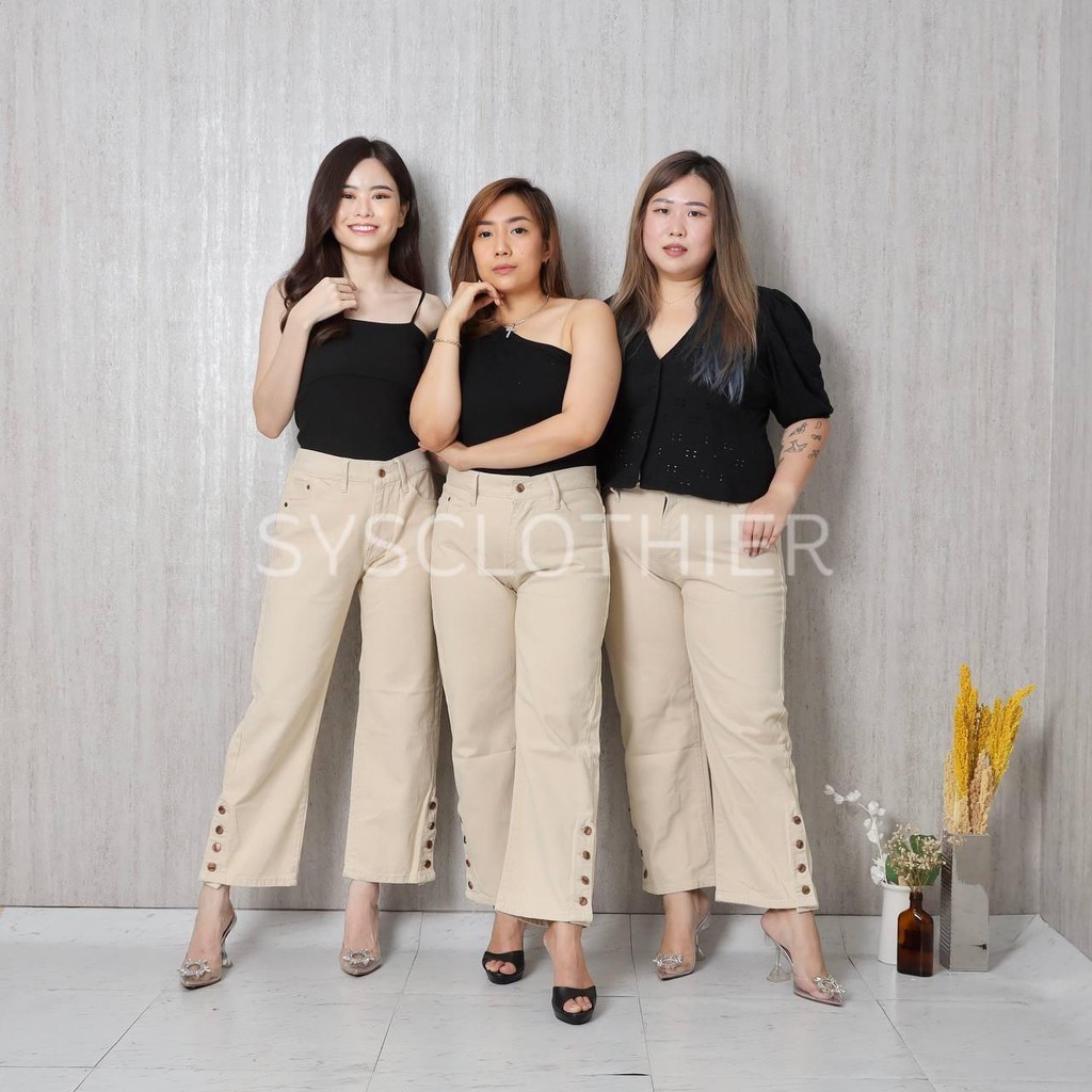 CELANA JEANS WANITA CREAMY BUTTON KULOT