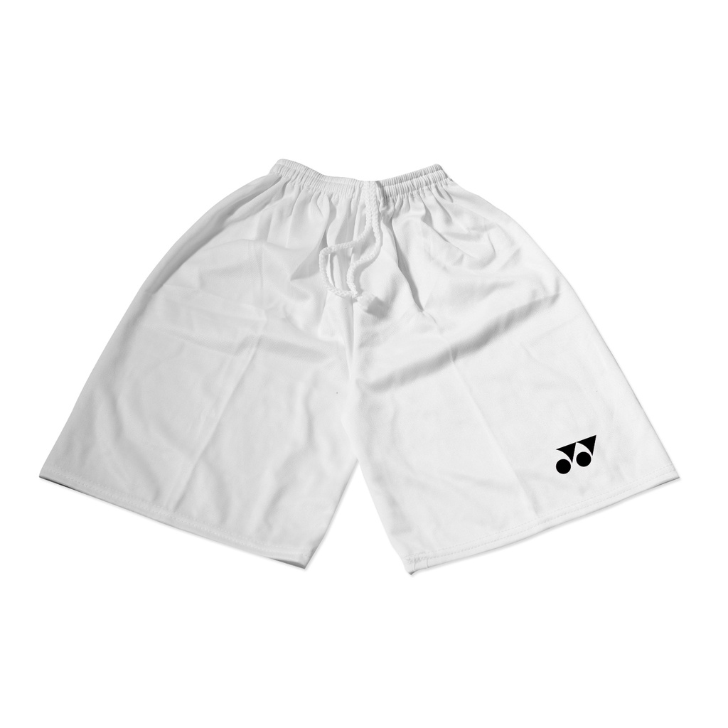 (1kg=7pcs) celana pendek polos pria/short pants men sport/celana olahraga santai polos hitam olahraga-PUTIH LOGO  YONEX