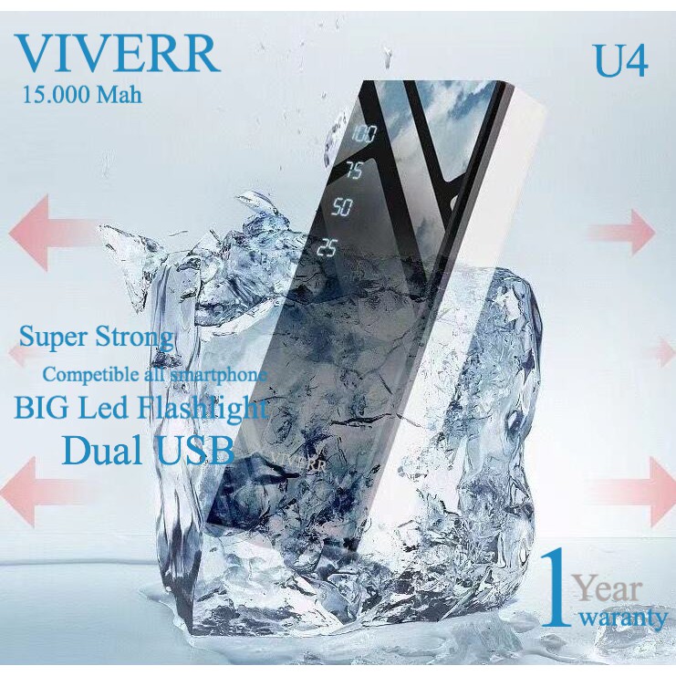 VIVERR Powerbank Viverr U4 15.000 Mah With BIG LED Flashlight Garansi 1 Tahun