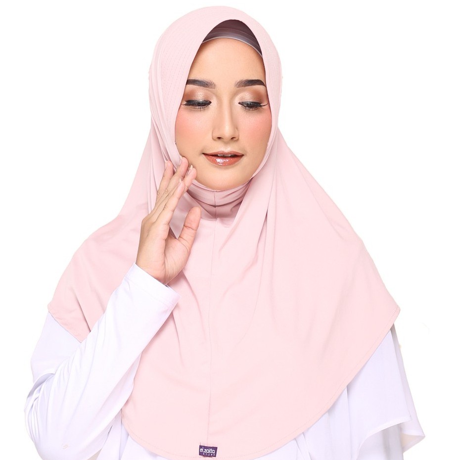 Hijab Elzatta ori jilbab bergo instan bahan jersey zaria casual polos tanpa serut hijab bergo sport hijab kerudung instan bergo elzatta-Cream-712