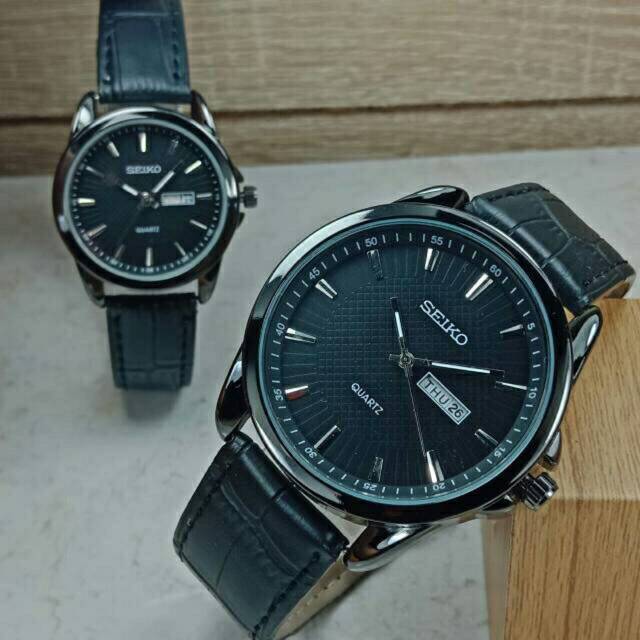 Jam tangan couple seiko tanggal hari aktif kulit Diameter 3,0cm 4,5cm #jamtangancouple