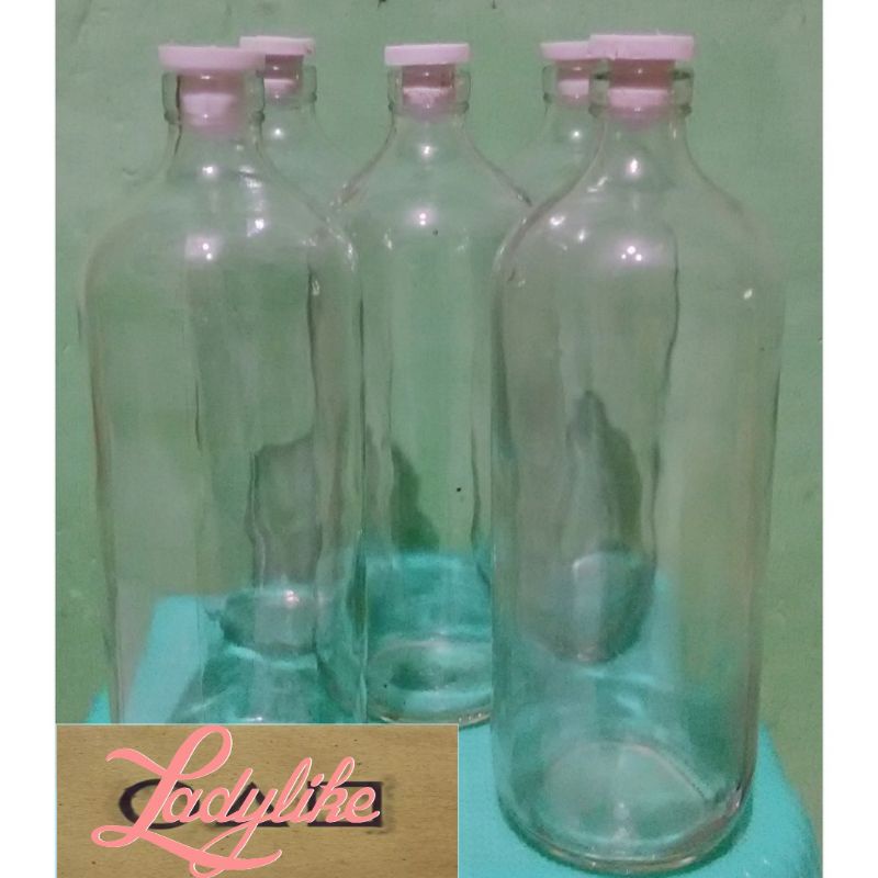 Botol Bensin Kaca 1 Liter  + Tutup