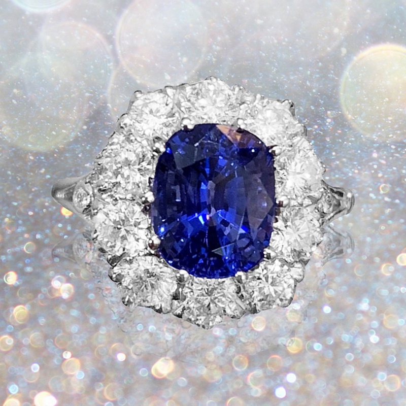 Fancyqube Cincin Cubic Zirconia Warna Biru Tua Bahan Silver Untuk Wanita