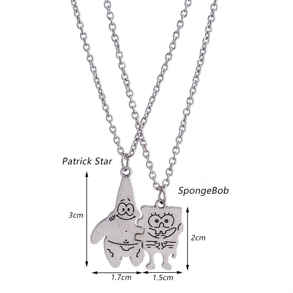 Kalung Pasangan LILY Bahan Besi Desain Splicing Hadiah Sahabat Motif SpongeBob Patrick Star